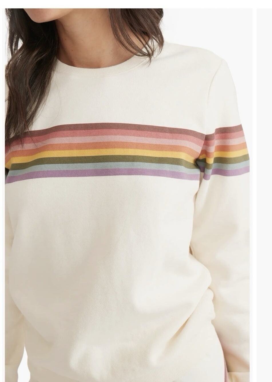 Marine Layer Womens Crewneck Pullover Sweatshirt Cream Rainbow Stripe L